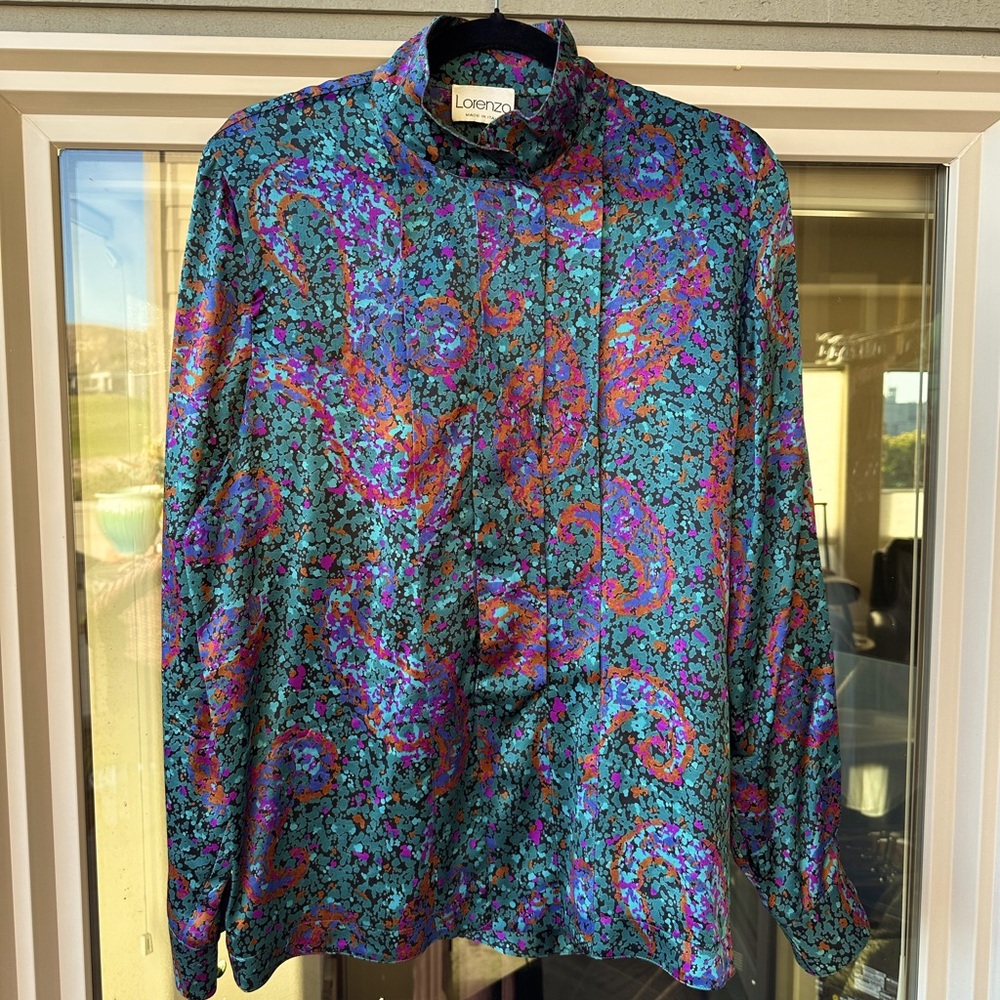 Lorenzo (Italy) vintage 80s silk satin long sleeve size 10 tunic